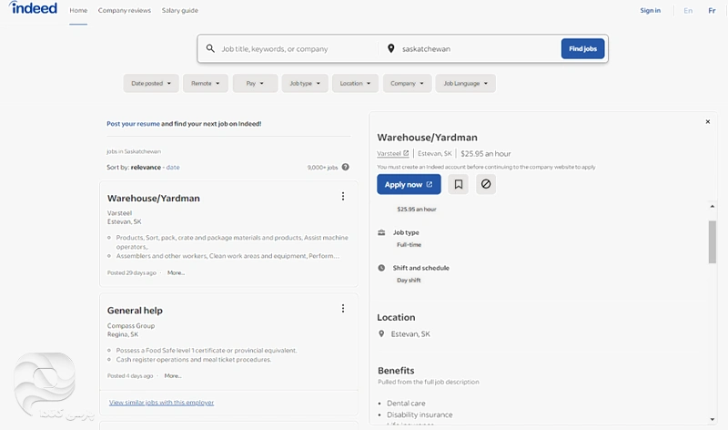 مشاغل موردنیاز ساسکاچوان در سال 2024 در سایت Indeed