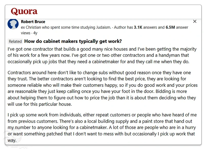 نظر یکی از کاربران Quora در مورد پیدا کردن کار برای کابینتسازی در کانادا