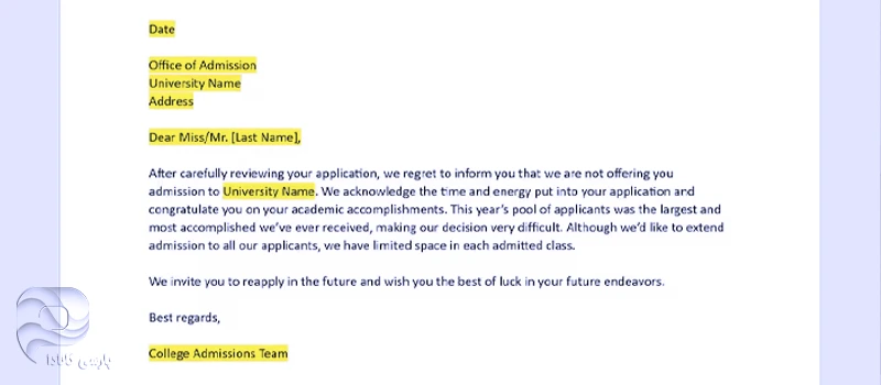 نمونه نامه ریجکتی ویزای تحصیلی آلمان