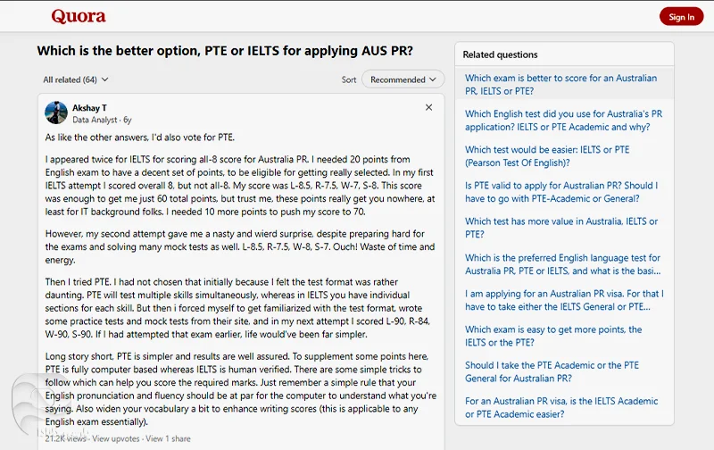 نظر یک فرد واقعی در مورد آزمون آیلتس و PTE