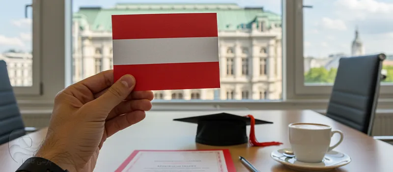 کارت قرمز-سفید-قرمز اتریش در دست دانشجو