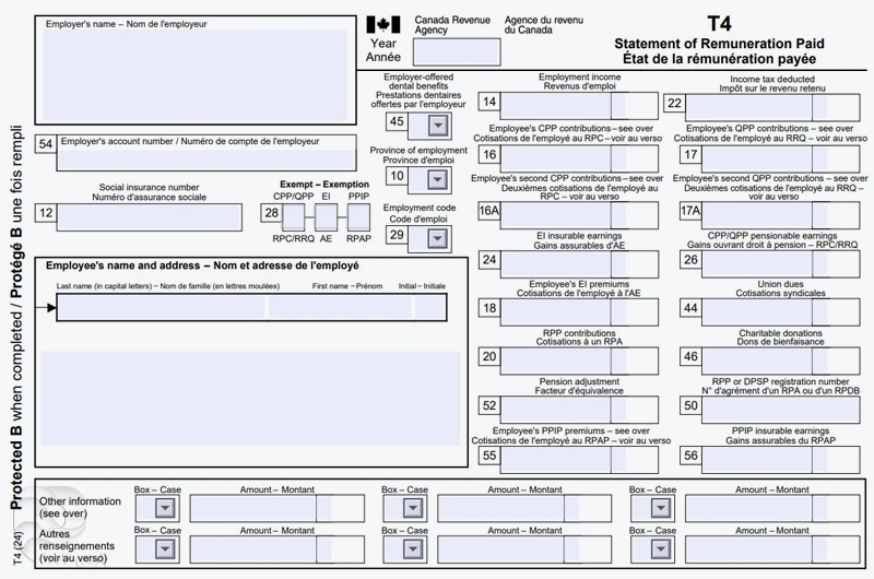 فرم T4 برای اکانت Payroll کانادا