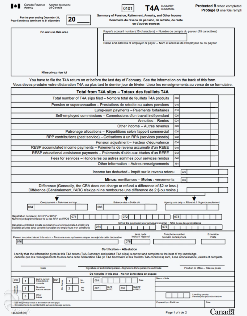 t4a برای اکانت Payroll کانادا
