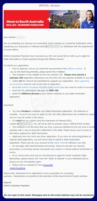 دعوتنامه ویزای 190 استرالیا در پارسی کانادا