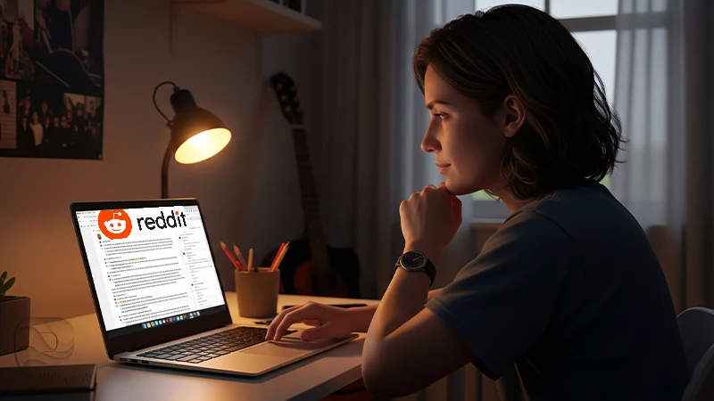 فردی در حال خواندن درباره مهاجرت موزیسین ها در ردیت